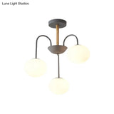 Contemporary Dome White Glass Chandelier - 3/5 Lights Gray/Green Suspension Light