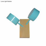 Contemporary Double Drum Wall Mounted Light: Metal Fixture For Kitchen With 2 Bulbs Black/White/Blue