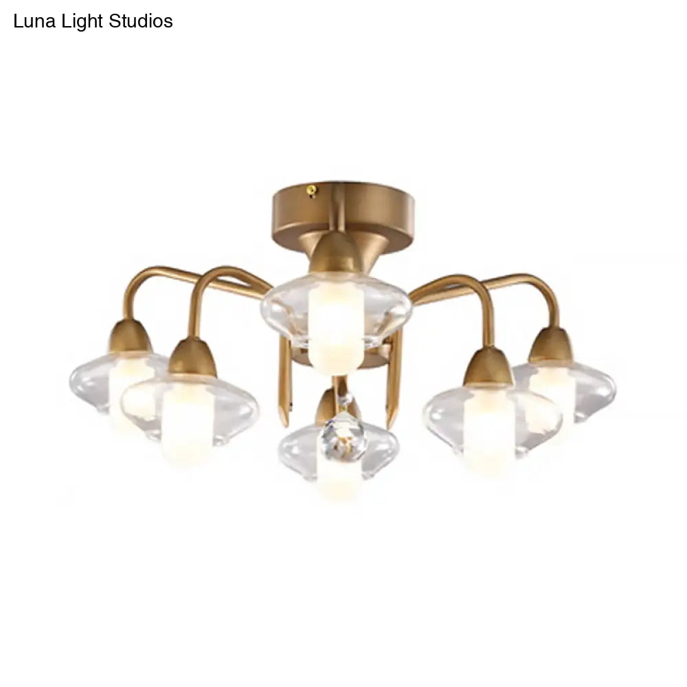 Contemporary Double Glass Shade Semi Flush Mount Light - Metal | 6 Lights Living Room Ceiling