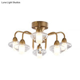 Contemporary Double Glass Shade Semi Flush Mount Light - Metal | 6 Lights Living Room Ceiling
