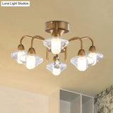 Contemporary Double Glass Shade Semi Flush Mount Light - Metal | 6 Lights Living Room Ceiling