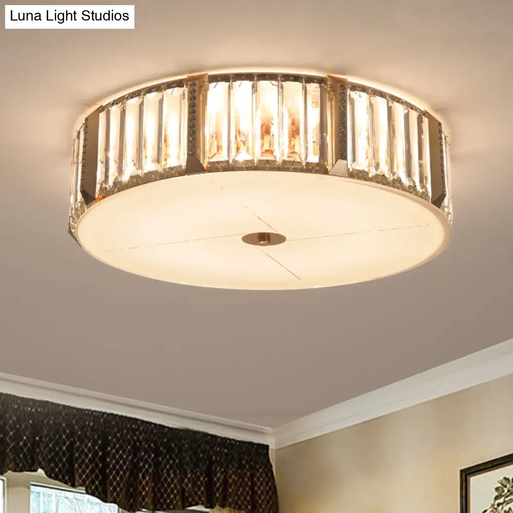 Contemporary Drum Crystal Flush Mount Lamp - 6/8 Bulbs Clear Rectangular - Cut Crystals