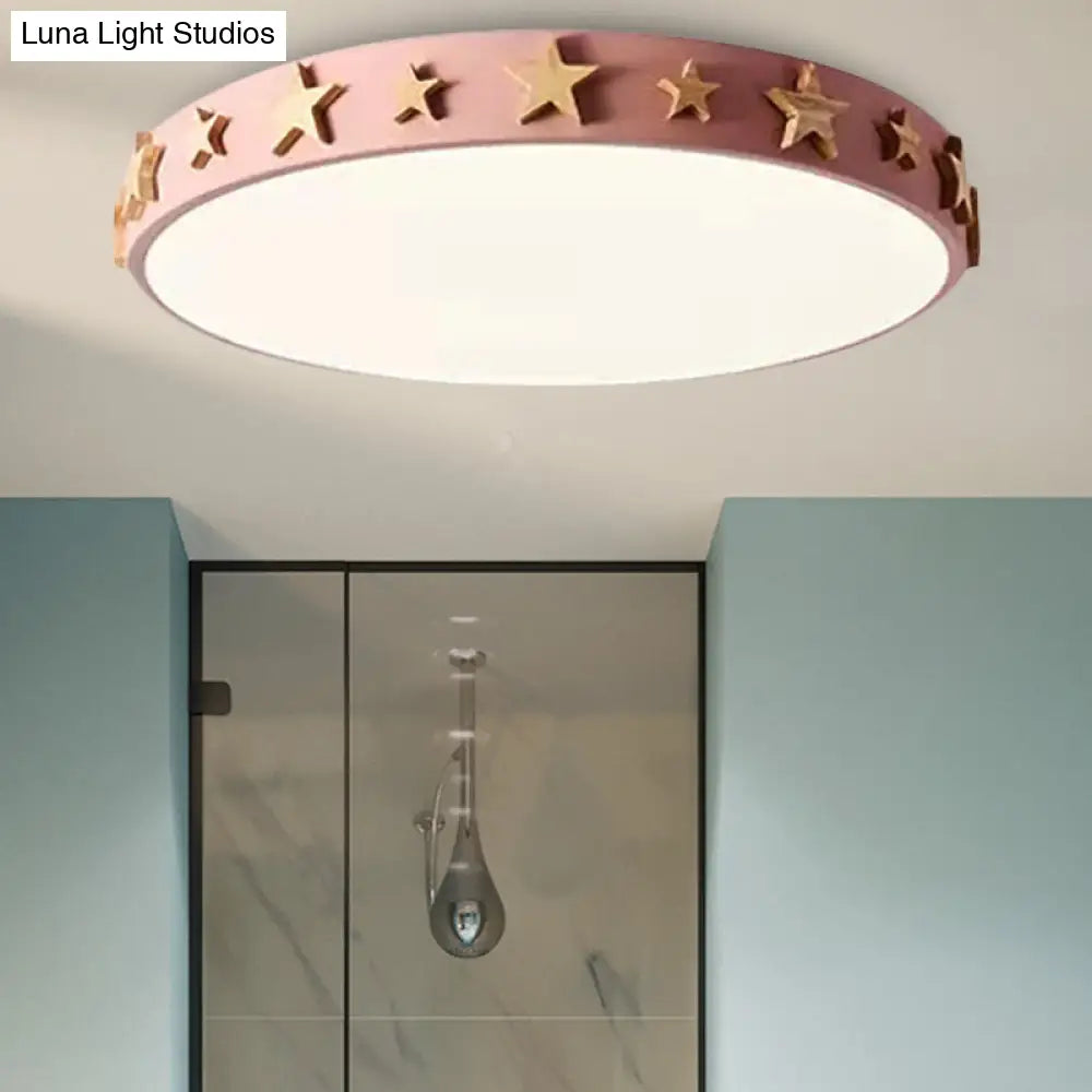 Contemporary Drum Flush Mount Light With Star Decoration - Ideal For Kids’ Bedroom