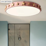 Contemporary Drum Flush Mount Light With Star Decoration - Ideal For Kids’ Bedroom