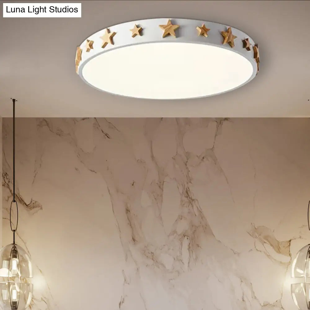 Contemporary Drum Flush Mount Light With Star Decoration - Ideal For Kids’ Bedroom
