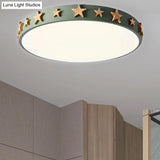 Contemporary Drum Flush Mount Light With Star Decoration - Ideal For Kids’ Bedroom