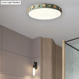 Contemporary Drum Flush Mount Light With Star Decoration - Ideal For Kids’ Bedroom