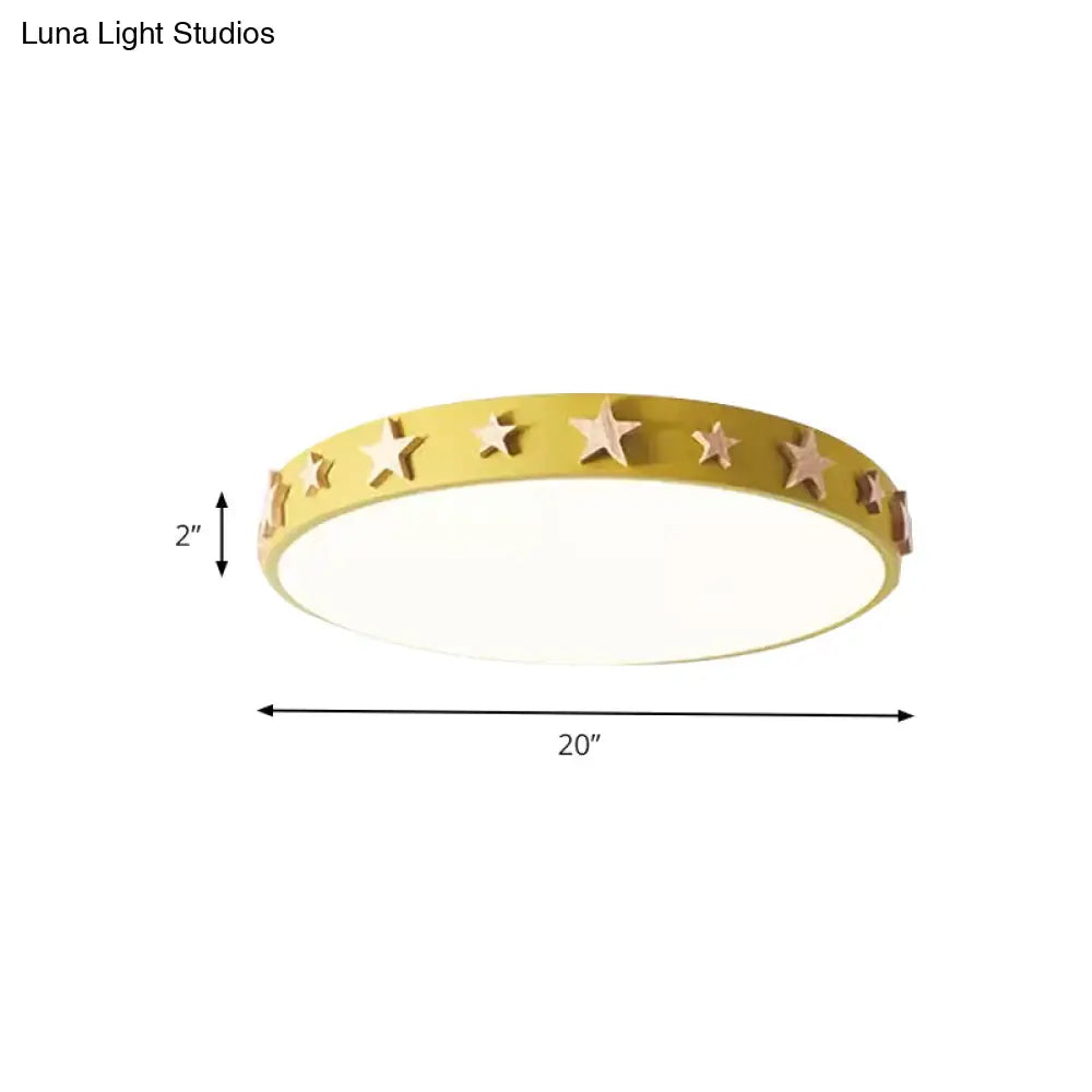 Contemporary Drum Flush Mount Light With Star Decoration - Ideal For Kids’ Bedroom