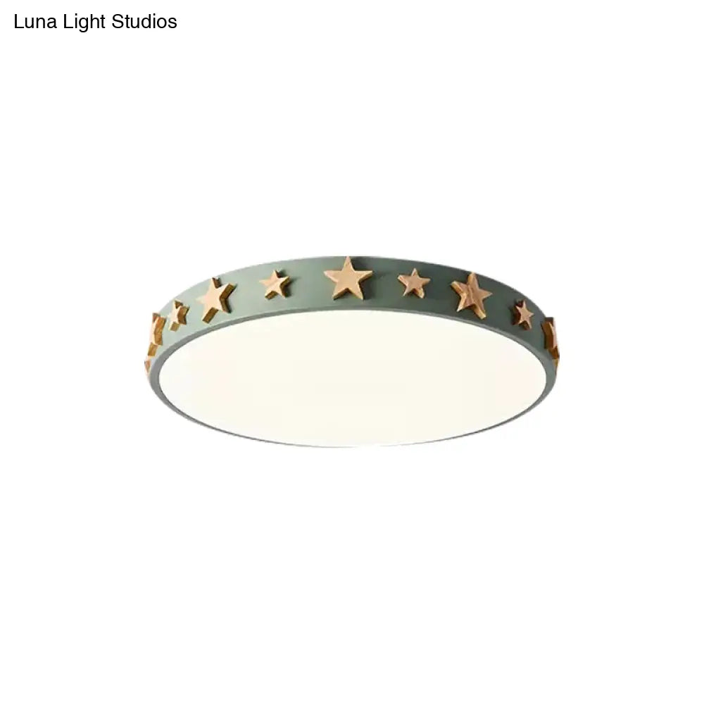 Contemporary Drum Flush Mount Light With Star Decoration - Ideal For Kids’ Bedroom
