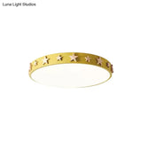 Contemporary Drum Flush Mount Light With Star Decoration - Ideal For Kids’ Bedroom