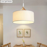 Contemporary Drum Pendant Light - White/Black Fabric 1-Light Ceiling Fixture
