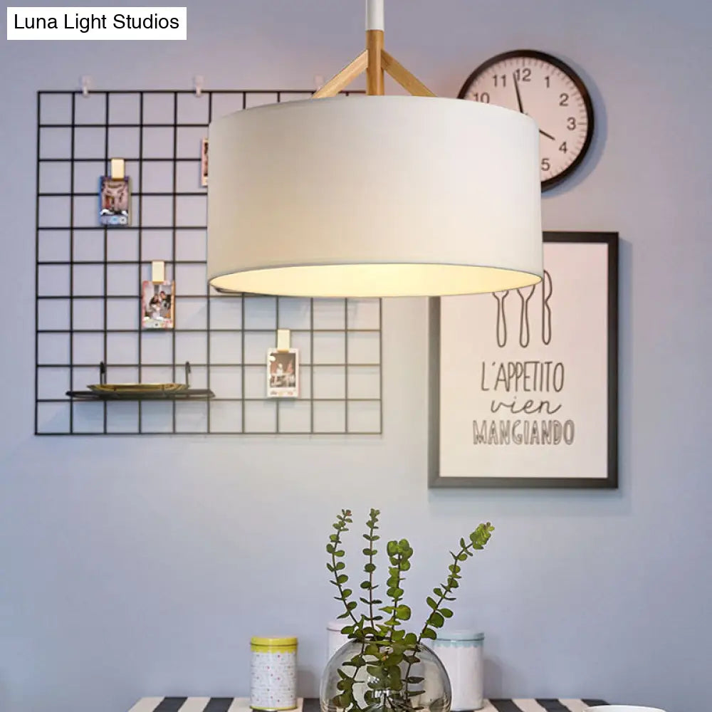 Contemporary Drum Pendant Light - White/Black Fabric 1-Light Ceiling Fixture