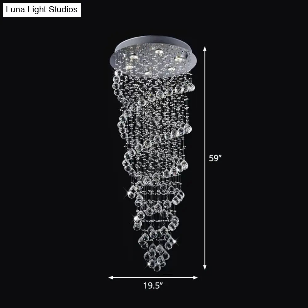 Contemporary Dual-Spiral Crystal Flush Mount Ceiling Light In Stainless Steel – 2/6-Head Ideal