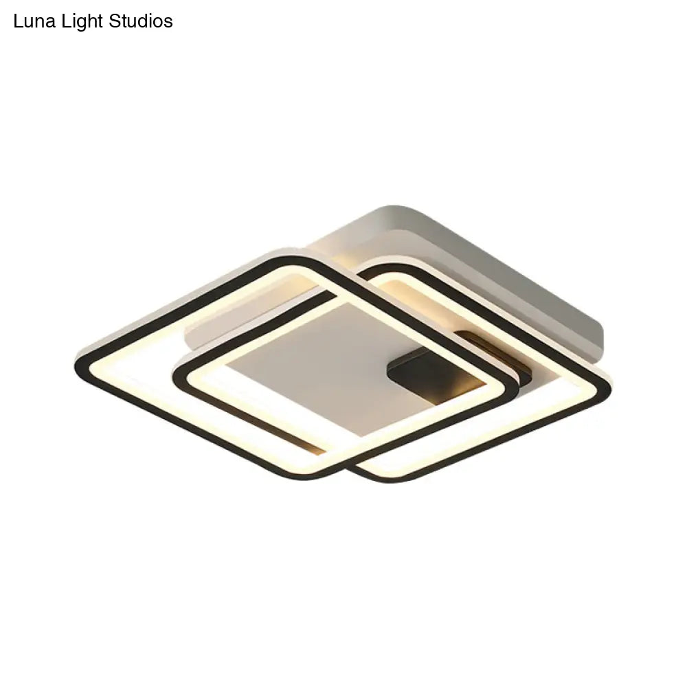 Contemporary Dual Square Led Ceiling Mount Light 18’/23’ Wide Black Finish Warm/White