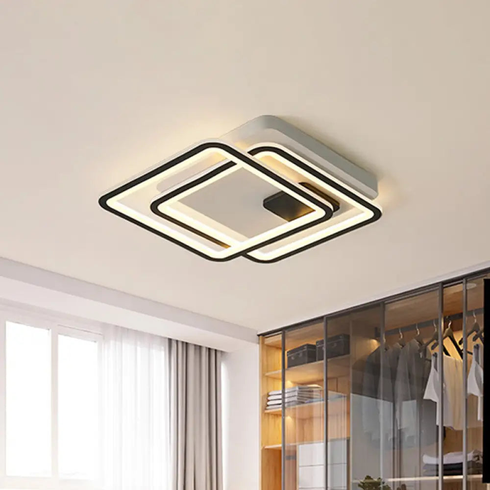 Contemporary Dual Square Led Ceiling Mount Light 18’/23’ Wide Black Finish Warm/White / 18’ White