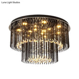 Contemporary Dual - Tiered Led Ceiling Flush Mount Light Fixture In Sleek Black - Crystal Orbs