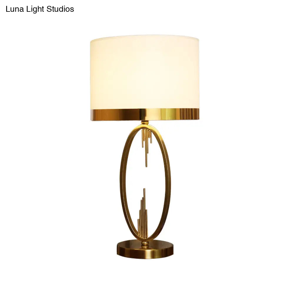 Contemporary Fabric 1-Head Cylindrical Table Light - White Nightstand Lamp (12/16 Wide)