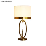 Contemporary Fabric 1-Head Cylindrical Table Light - White Nightstand Lamp (12/16 Wide)
