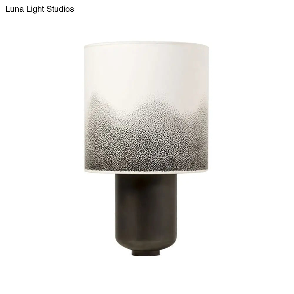 Contemporary Fabric Barrel Table Light With Metal Base - Black Task Lighting 1 Bulb