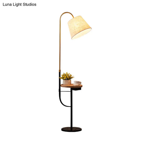 Contemporary Fabric Tapered Drum Floor Light With Tray - Bedside Lighting 1 Bulb