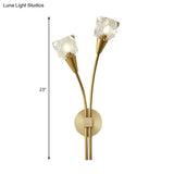 Contemporary Faceted Crystal Bud Wall Sconce Light - 2 Lights Brass Finish Bedroom