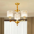 Contemporary Faceted Crystal Cylinder Chandelier - Brass Ceiling Pendant Light With 3/6/8 Bulbs