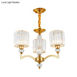Contemporary Faceted Crystal Cylinder Chandelier - Brass Ceiling Pendant Light With 3/6/8 Bulbs