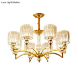 Contemporary Faceted Crystal Cylinder Chandelier - Brass Ceiling Pendant Light With 3/6/8 Bulbs