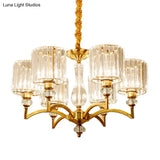 Contemporary Faceted Crystal Cylinder Chandelier - Brass Ceiling Pendant Light With 3/6/8 Bulbs
