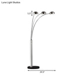 Contemporary Floor Reading Lamp: Metal Tree-Like Silver Stand With 3-Bulb Light & Semi-Orb Shade