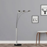Contemporary Floor Reading Lamp: Metal Tree-Like Silver Stand With 3-Bulb Light & Semi-Orb Shade
