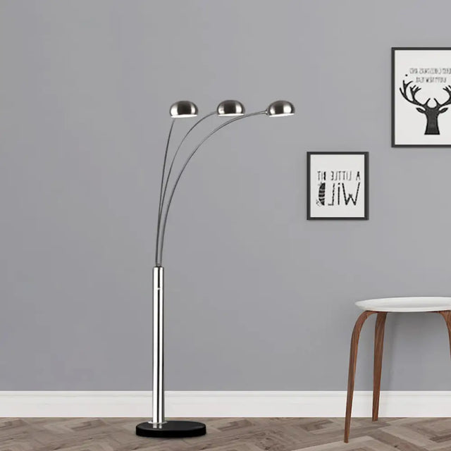 Contemporary Floor Reading Lamp: Metal Tree-Like Silver Stand With 3-Bulb Light & Semi-Orb Shade