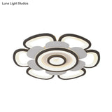 Contemporary Floral Acrylic Led Flush Mount Ceiling Light In Black And White With Warm/White Glow -