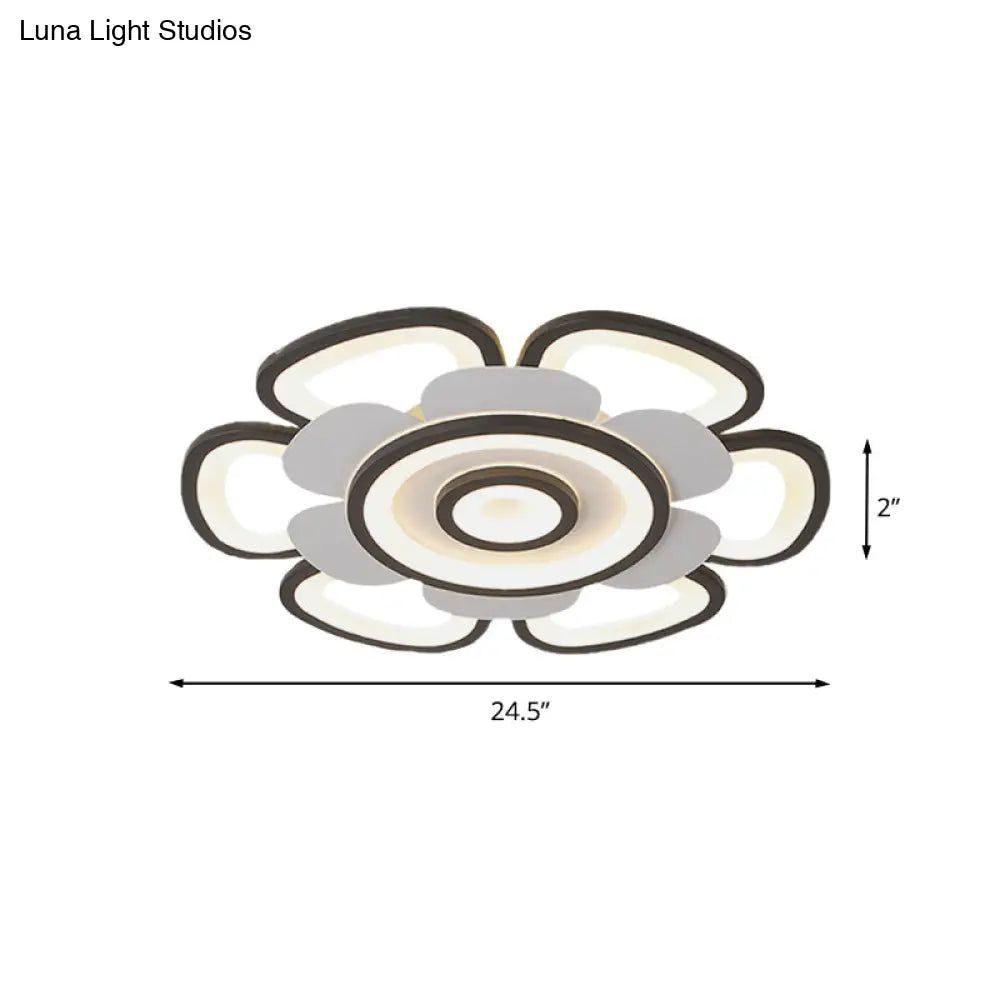 Contemporary Floral Acrylic Led Flush Mount Ceiling Light In Black And White With Warm/White Glow -