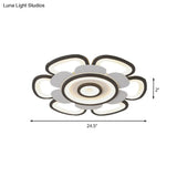 Contemporary Floral Acrylic Led Flush Mount Ceiling Light In Black And White With Warm/White Glow -