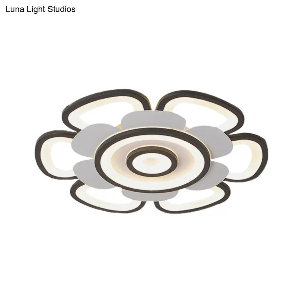 Contemporary Floral Acrylic Led Flush Mount Ceiling Light In Black And White With Warm/White Glow -