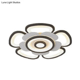 Contemporary Floral Acrylic Led Flush Mount Ceiling Light In Black And White With Warm/White Glow -