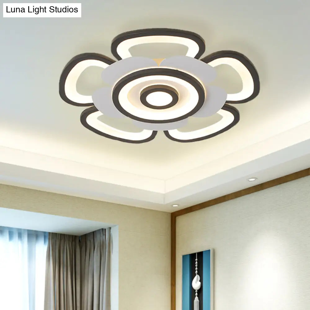 Contemporary Floral Acrylic Led Flush Mount Ceiling Light In Black And White With Warm/White Glow -