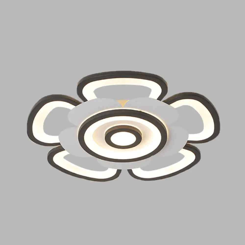 Contemporary Floral Acrylic Led Flush Mount Ceiling Light In Black And White With Warm/White Glow -