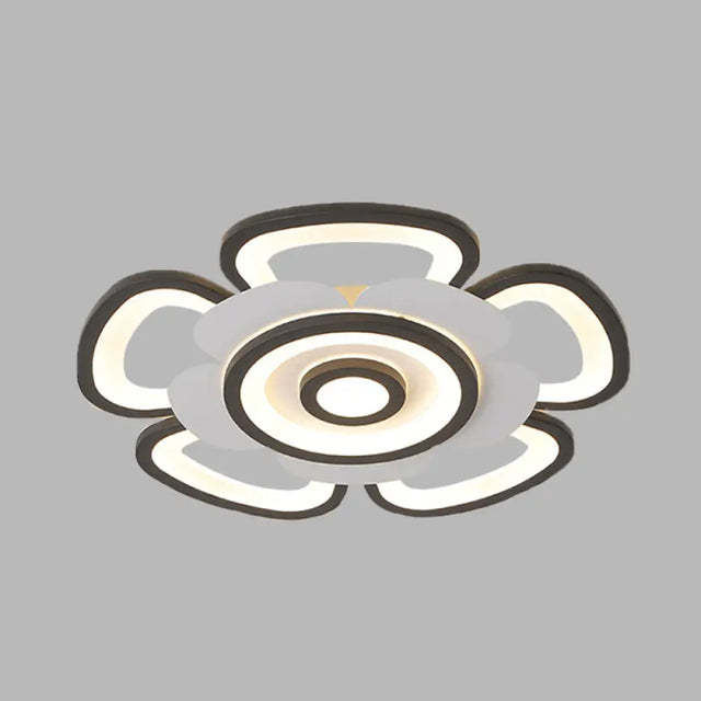 Contemporary Floral Acrylic Led Flush Mount Ceiling Light In Black And White With Warm/White Glow -