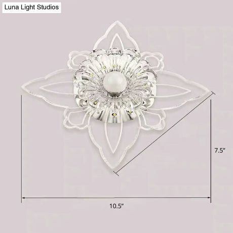 Contemporary Floral Crystal Led Flushmount Ceiling Light - Clear Perfect For Hallways