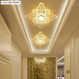 Contemporary Floral Crystal Led Flushmount Ceiling Light - Clear Perfect For Hallways