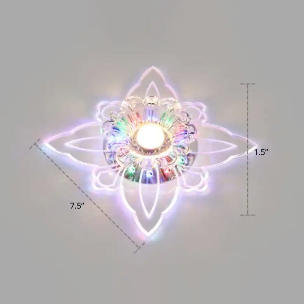 Contemporary Floral Crystal Led Flushmount Ceiling Light - Clear Perfect For Hallways / Multi Color