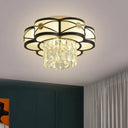 Contemporary Floral Draping Ceiling Lamp - 4/10 Bulbs Clear Crystal Black Finish 16’/28.5’ Wide