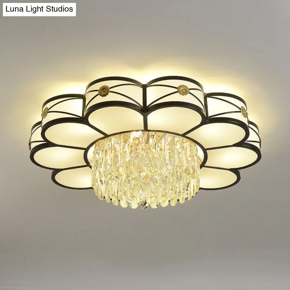 Contemporary Floral Draping Ceiling Lamp - 4/10 Bulbs Clear Crystal Black Finish 16’/28.5’ Wide