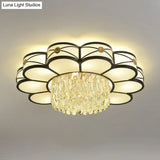 Contemporary Floral Draping Ceiling Lamp - 4/10 Bulbs Clear Crystal Black Finish 16’/28.5’ Wide