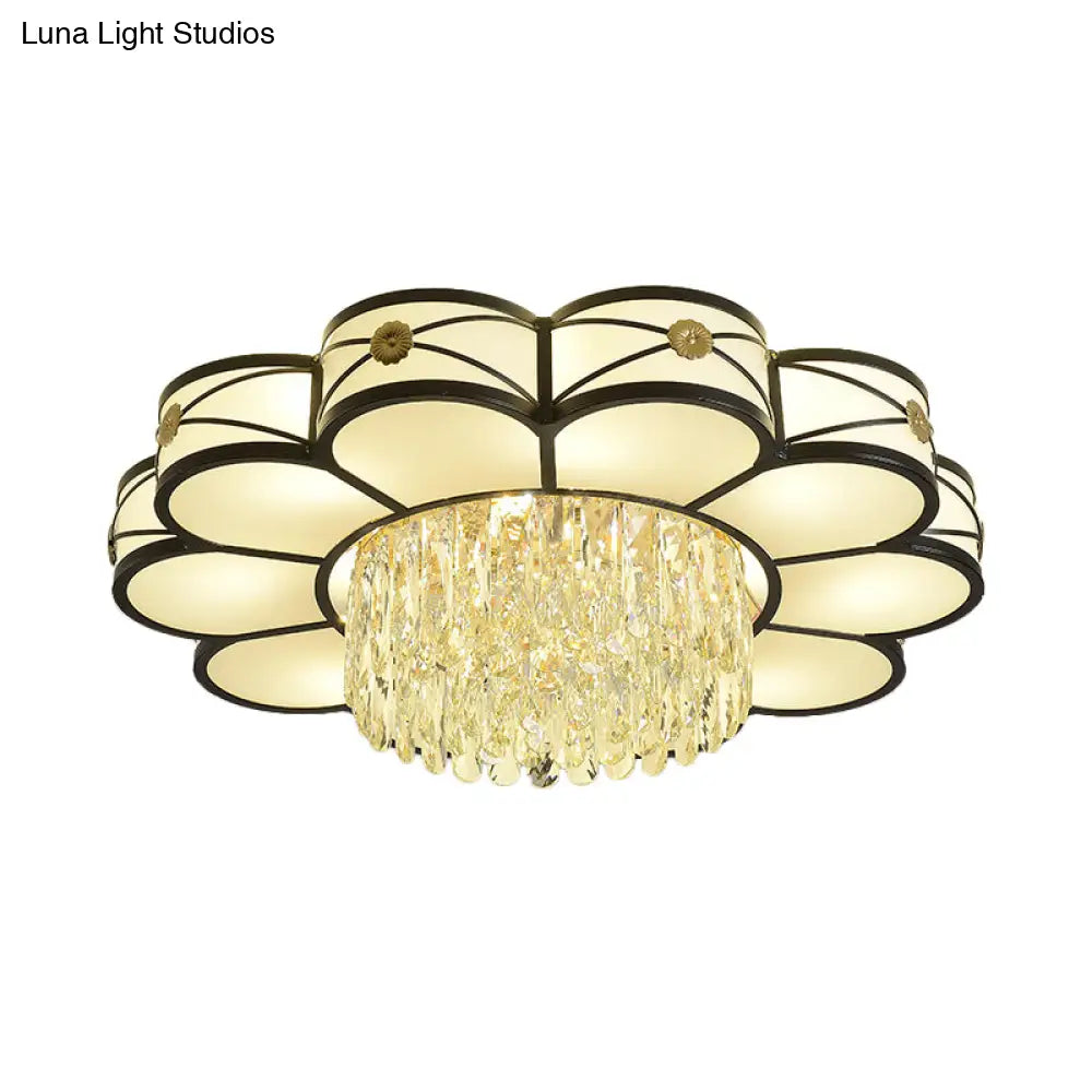 Contemporary Floral Draping Ceiling Lamp - 4/10 Bulbs Clear Crystal Black Finish 16’/28.5’ Wide