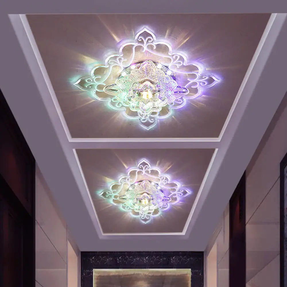 Contemporary Floral Led Crystal Ceiling Light - Clear Beveled Multi Color/White/Warm / White
