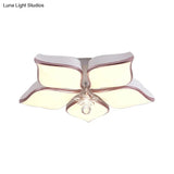 Contemporary Flower Ceiling Mounted Fixture: Acrylic Flush Light In White With Crystal Drop For