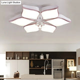 Contemporary Flower Ceiling Mounted Fixture: Acrylic Flush Light In White With Crystal Drop For
